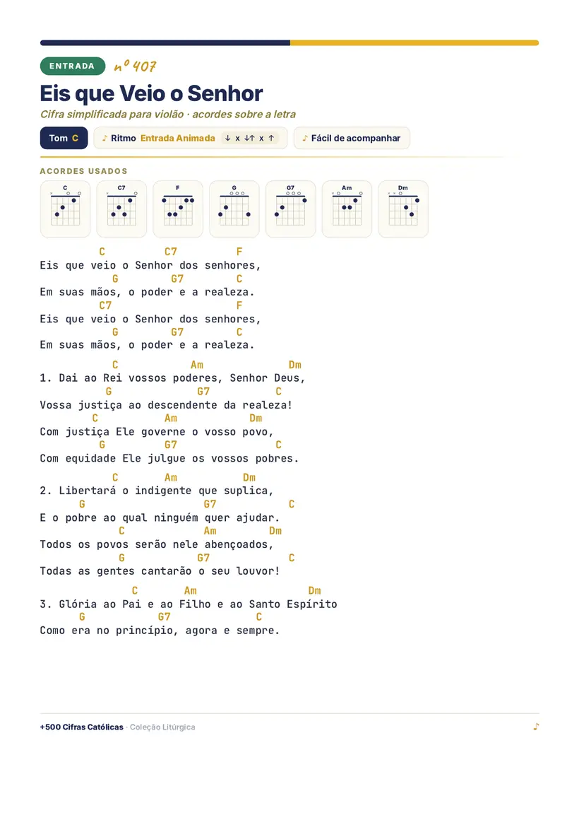 Cifra católica — Eis que Veio o Senhor (entrada)